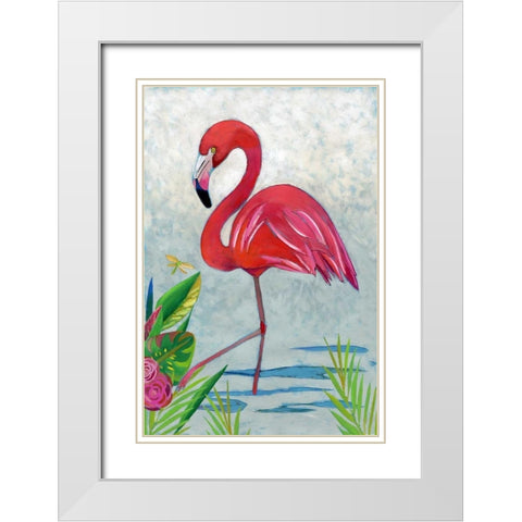 Vivid Flamingo I White Modern Wood Framed Art Print with Double Matting by Zarris, Chariklia
