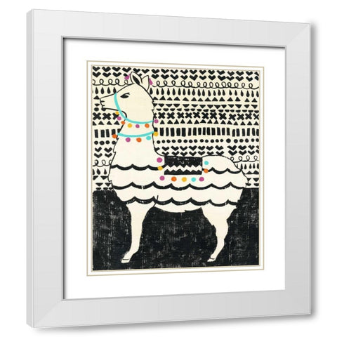 Party Llama II White Modern Wood Framed Art Print with Double Matting by Zarris, Chariklia