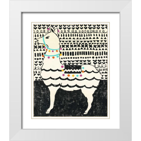 Party Llama II White Modern Wood Framed Art Print with Double Matting by Zarris, Chariklia