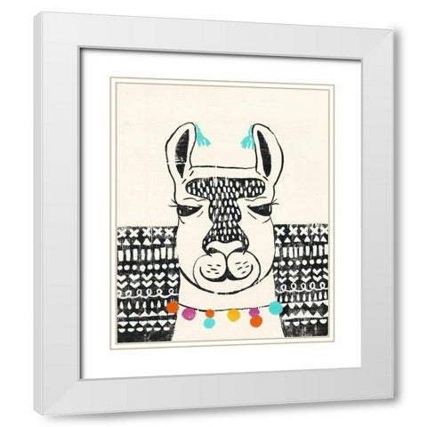 Party Llama III White Modern Wood Framed Art Print with Double Matting by Zarris, Chariklia