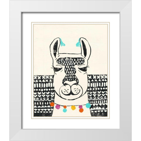 Party Llama III White Modern Wood Framed Art Print with Double Matting by Zarris, Chariklia