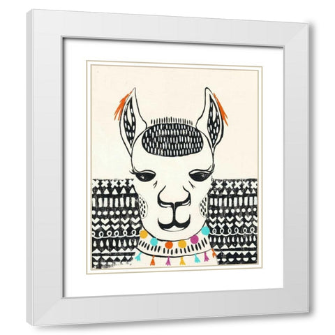 Party Llama IV White Modern Wood Framed Art Print with Double Matting by Zarris, Chariklia