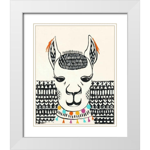Party Llama IV White Modern Wood Framed Art Print with Double Matting by Zarris, Chariklia