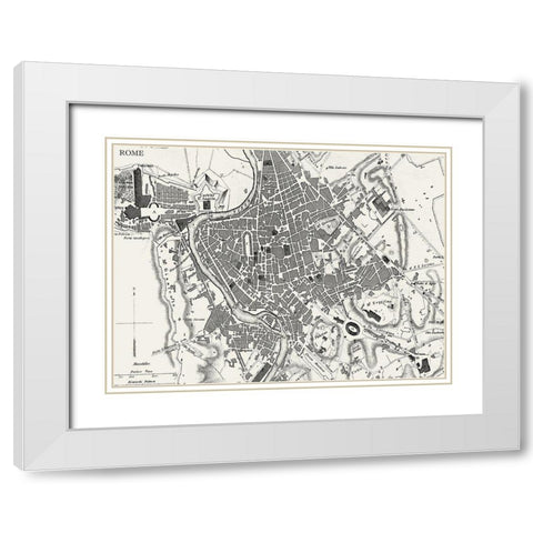 Custom BW Map of Rome White Modern Wood Framed Art Print with Double Matting by Vision Studio