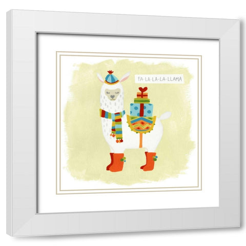 Fa-la-la-la Llama I White Modern Wood Framed Art Print with Double Matting by Vess, June Erica