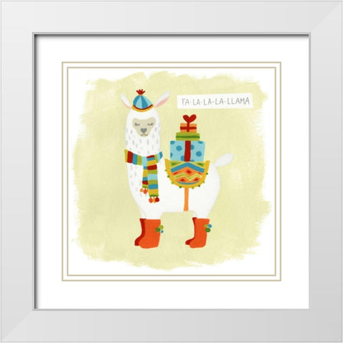 Fa-la-la-la Llama I White Modern Wood Framed Art Print with Double Matting by Vess, June Erica