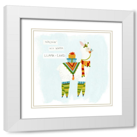 Fa-la-la-la Llama II White Modern Wood Framed Art Print with Double Matting by Vess, June Erica