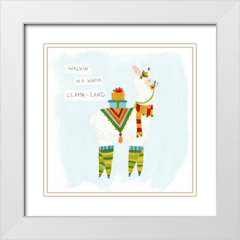 Fa-la-la-la Llama II White Modern Wood Framed Art Print with Double Matting by Vess, June Erica