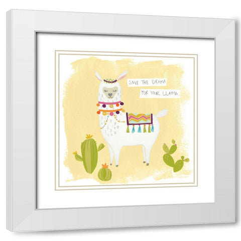 Pom Pom Llama Rama I White Modern Wood Framed Art Print with Double Matting by Vess, June Erica