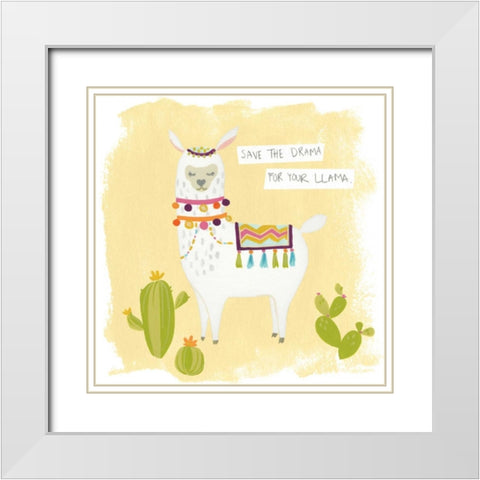 Pom Pom Llama Rama I White Modern Wood Framed Art Print with Double Matting by Vess, June Erica
