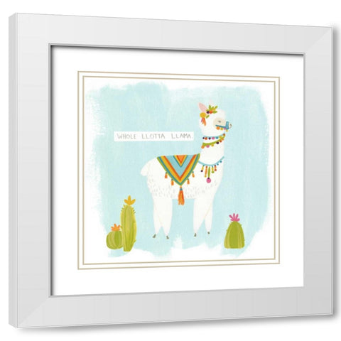 Pom Pom Llama Rama II White Modern Wood Framed Art Print with Double Matting by Vess, June Erica