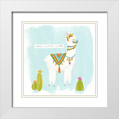 Pom Pom Llama Rama II White Modern Wood Framed Art Print with Double Matting by Vess, June Erica