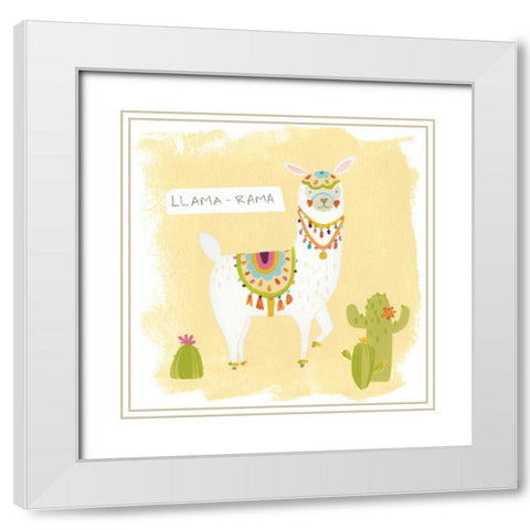 Pom Pom Llama Rama III White Modern Wood Framed Art Print with Double Matting by Vess, June Erica