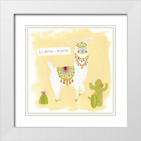 Pom Pom Llama Rama III White Modern Wood Framed Art Print with Double Matting by Vess, June Erica