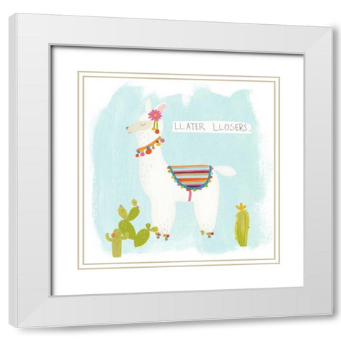 Pom Pom Llama Rama IV White Modern Wood Framed Art Print with Double Matting by Vess, June Erica
