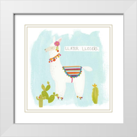 Pom Pom Llama Rama IV White Modern Wood Framed Art Print with Double Matting by Vess, June Erica