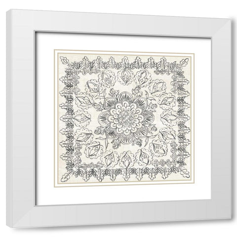 BandW Batik Rosette I White Modern Wood Framed Art Print with Double Matting by Zarris, Chariklia