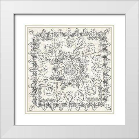 BandW Batik Rosette I White Modern Wood Framed Art Print with Double Matting by Zarris, Chariklia