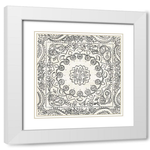 BandW Batik Rosette II White Modern Wood Framed Art Print with Double Matting by Zarris, Chariklia