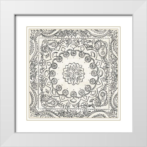 BandW Batik Rosette II White Modern Wood Framed Art Print with Double Matting by Zarris, Chariklia