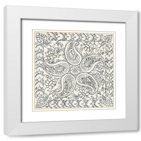 BandW Batik Rosette III White Modern Wood Framed Art Print with Double Matting by Zarris, Chariklia