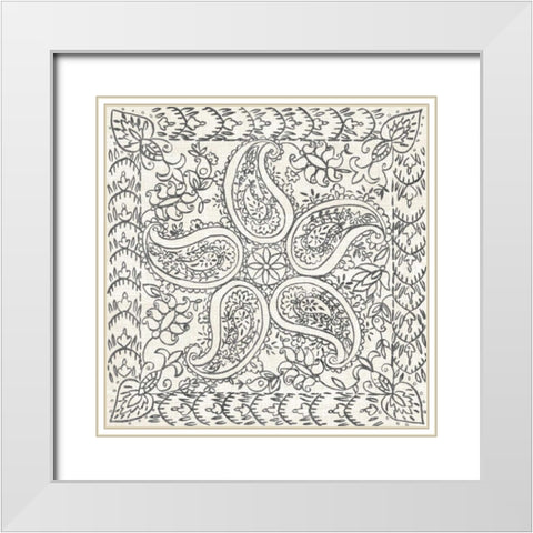 BandW Batik Rosette III White Modern Wood Framed Art Print with Double Matting by Zarris, Chariklia