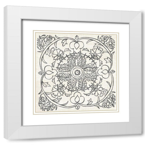 BandW Batik Rosette IV White Modern Wood Framed Art Print with Double Matting by Zarris, Chariklia