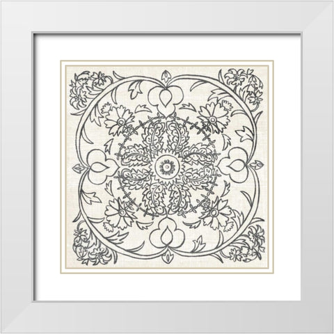 BandW Batik Rosette IV White Modern Wood Framed Art Print with Double Matting by Zarris, Chariklia