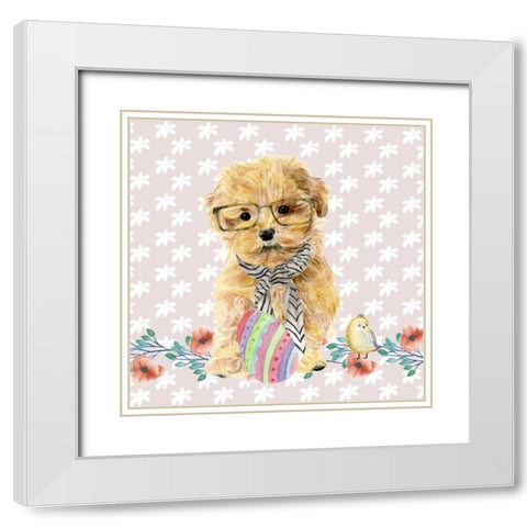 Easter Pups I White Modern Wood Framed Art Print with Double Matting by Wang, Melissa