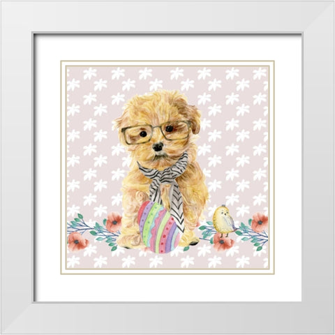 Easter Pups I White Modern Wood Framed Art Print with Double Matting by Wang, Melissa