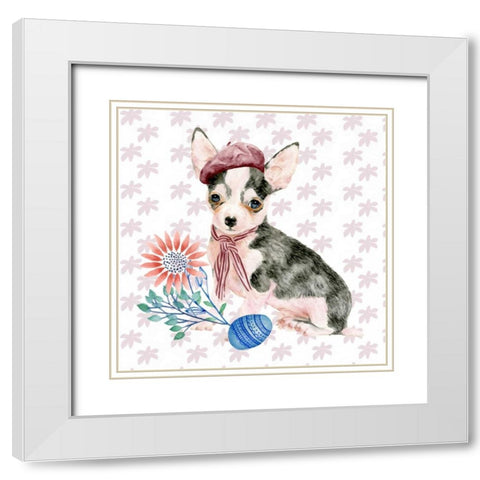 Easter Pups II White Modern Wood Framed Art Print with Double Matting by Wang, Melissa