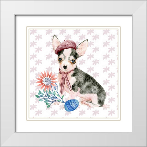 Easter Pups II White Modern Wood Framed Art Print with Double Matting by Wang, Melissa