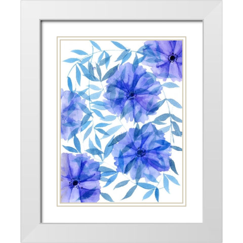Midnight Flowers I White Modern Wood Framed Art Print with Double Matting by Wang, Melissa