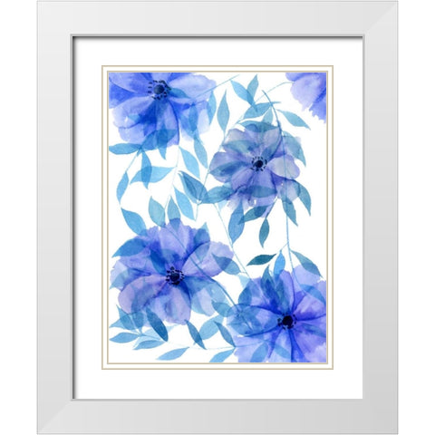 Midnight Flowers II White Modern Wood Framed Art Print with Double Matting by Wang, Melissa