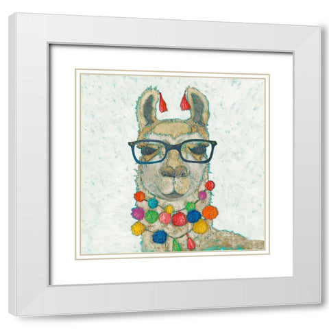 Llama Love with Glasses I White Modern Wood Framed Art Print with Double Matting by Zarris, Chariklia