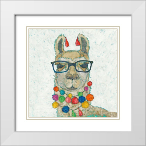 Llama Love with Glasses I White Modern Wood Framed Art Print with Double Matting by Zarris, Chariklia