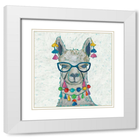 Llama Love with Glasses II White Modern Wood Framed Art Print with Double Matting by Zarris, Chariklia