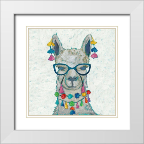 Llama Love with Glasses II White Modern Wood Framed Art Print with Double Matting by Zarris, Chariklia
