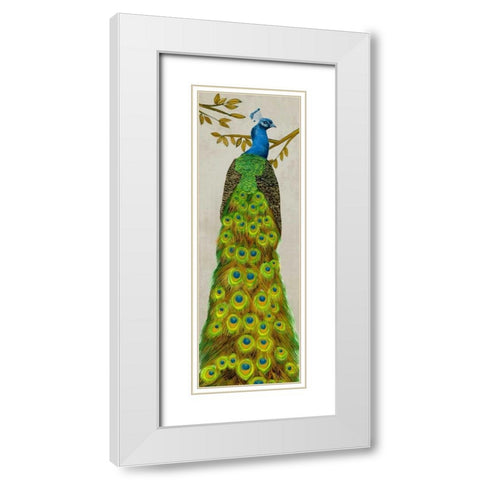 Vintage Peacock I White Modern Wood Framed Art Print with Double Matting by Wang, Melissa