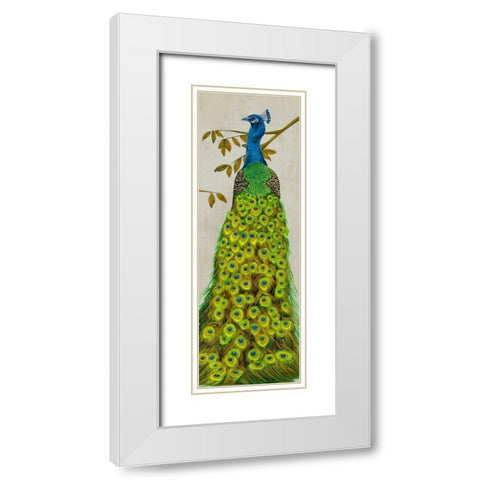 Vintage Peacock II White Modern Wood Framed Art Print with Double Matting by Wang, Melissa