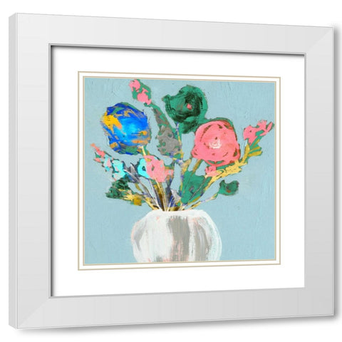 Fun Bouquet II White Modern Wood Framed Art Print with Double Matting by Goldberger, Jennifer