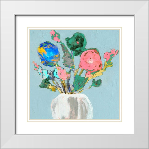 Fun Bouquet II White Modern Wood Framed Art Print with Double Matting by Goldberger, Jennifer