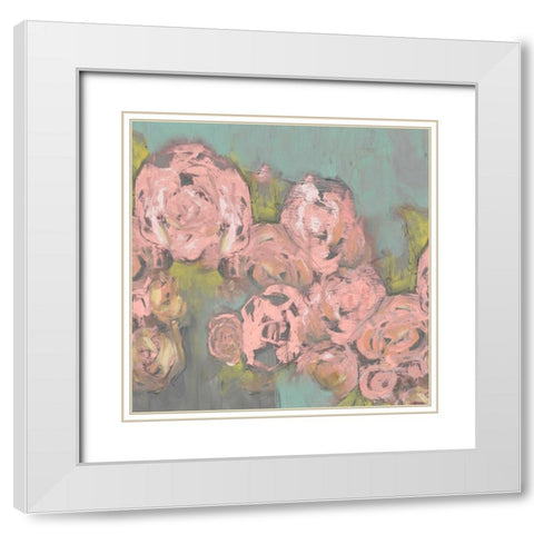 Blush Pink Flowers II White Modern Wood Framed Art Print with Double Matting by Goldberger, Jennifer
