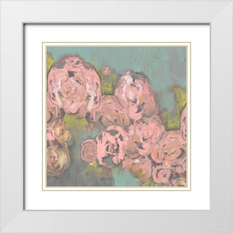 Blush Pink Flowers II White Modern Wood Framed Art Print with Double Matting by Goldberger, Jennifer
