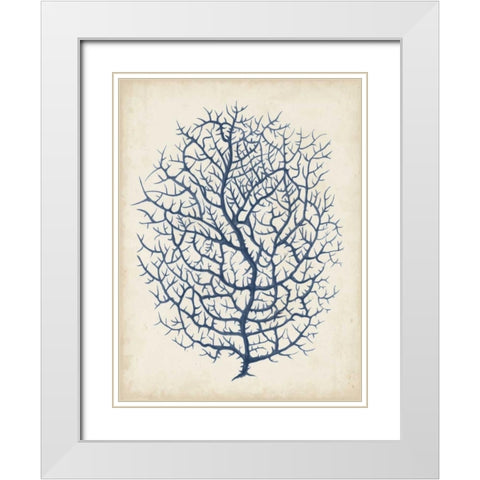 Indigo Coral I White Modern Wood Framed Art Print with Double Matting by Vision Studio