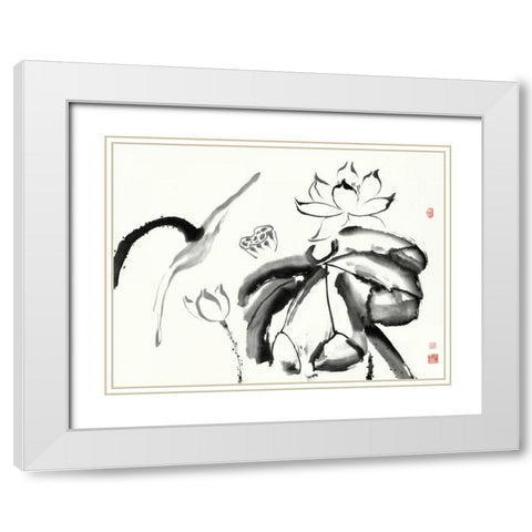 Lotus Study III White Modern Wood Framed Art Print with Double Matting by Rae, Nan
