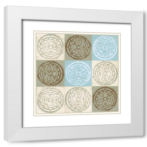 Blue Squared I White Modern Wood Framed Art Print with Double Matting by Saunders, Alonzo