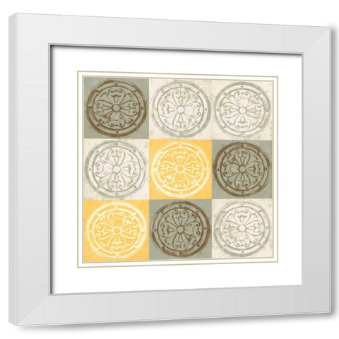 Yellow Squared I White Modern Wood Framed Art Print with Double Matting by Saunders, Alonzo