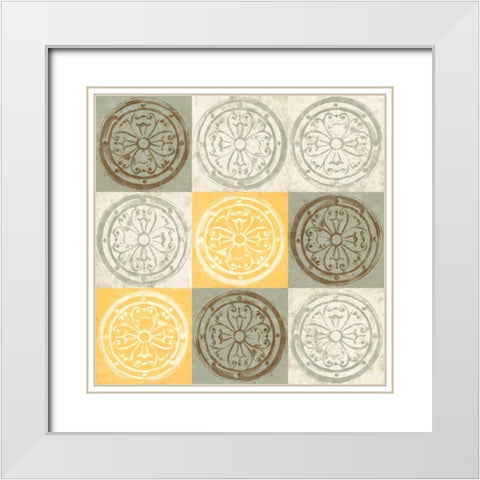 Yellow Squared I White Modern Wood Framed Art Print with Double Matting by Saunders, Alonzo