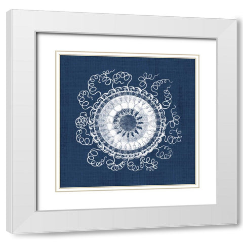 Sea Anemone on Indigo IV White Modern Wood Framed Art Print with Double Matting by Vision Studio